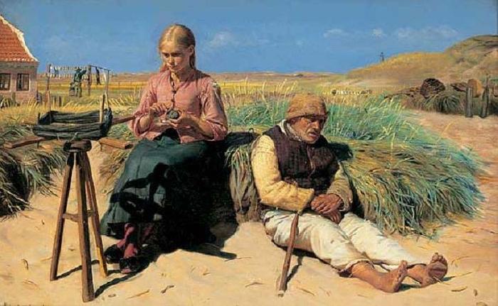 Michael Ancher Figures in landscape oil painting picture